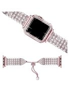 For Apple Watch SE / SE(2022) / Series 6 / 5 / 4 40mm Replacement Wrist Strap Pearl Rhinestone Decor Metal Bracelet Band + PC Anti-scratch Watch Case - Rose Pink