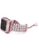 For Apple Watch SE / SE(2022) / Series 6 / 5 / 4 40mm Replacement Wrist Strap Pearl Rhinestone Decor Metal Bracelet Band + PC Anti-scratch Watch Case - Rose Pink