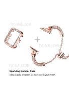 For Apple Watch SE 44mm / SE (2022) 44mm / Series 4 / 5 / 6 44mm Bracelet Metal Rhinestone Decor Durable Smart Watch Band + Hollow Out PC Watch Case - Rose Gold