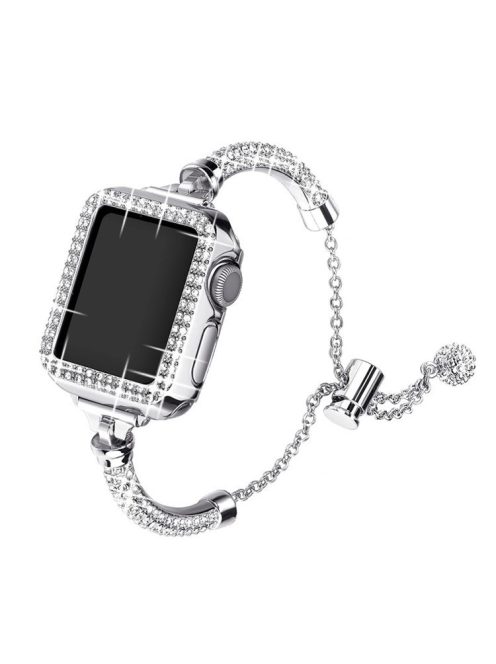 For Apple Watch SE 44mm / SE (2022) 44mm / Series 4 / 5 / 6 44mm Durable Bracelet Metal Rhinestone Decor Fashionable Watch Band + Hollow Out PC Watch Case - Silver