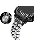 For Apple Watch SE 44mm / SE (2022) 44mm / Series 6 / 5 / 4 44mm Pearl Rhinestone Decor Metal Adjustable Bracelet Watch Band + Hollow Out PC Watch Case - Black