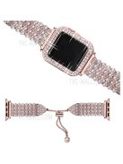 For Apple Watch SE 44mm / SE (2022) 44mm / Series 6 / 5 / 4 44mm Pearl Rhinestone Decor Metal Adjustable Bracelet Watch Band + Hollow Out PC Watch Case - Rose Gold