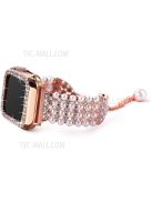 For Apple Watch SE 44mm / SE (2022) 44mm / Series 6 / 5 / 4 44mm Pearl Rhinestone Decor Metal Adjustable Bracelet Watch Band + Hollow Out PC Watch Case - Rose Gold