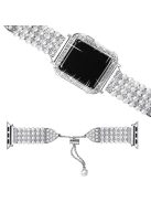 For Apple Watch SE 44mm / SE (2022) 44mm / Series 6 / 5 / 4 44mm Replacement Watch Band Faux Pearl Rhinestone Metal Strap + Protective PC Watch Case - Silver