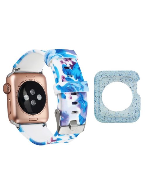 For Apple Watch Series 1  /  2  /  3 38mm Pattern Printing Wrist Band Replacement Silicone Strap with Blue TPU Case - Style G