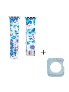 For Apple Watch Series 1  /  2  /  3 38mm Pattern Printing Wrist Band Replacement Silicone Strap with Blue TPU Case - Style G