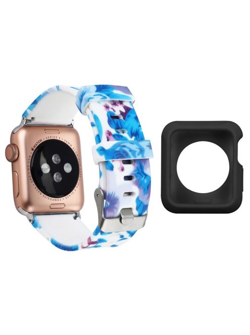 For Apple Watch Series 1  /  2  /  3 38mm Replace Silicone Strap Pattern Printing Watch Band with Black TPU Case - Style G