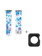 For Apple Watch Series 1  /  2  /  3 38mm Replace Silicone Strap Pattern Printing Watch Band with Black TPU Case - Style G