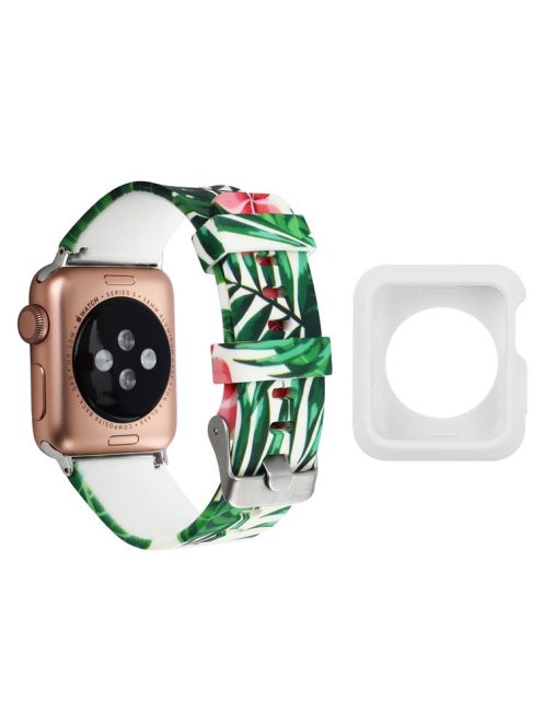 For Apple Watch Series 1 / 2 / 3 38mm  Replacement Strap with White TPU Case, Pattern Printed Silicone Watchband - Style E