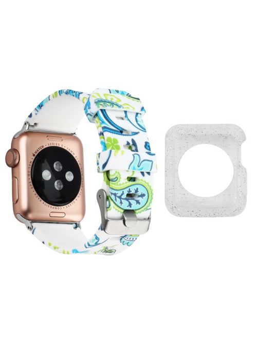 For Apple Watch Series 1 / 2 / 3 38mm Pattern Printed Strap Silicone Watch Band with Silver TPU Case - Style F