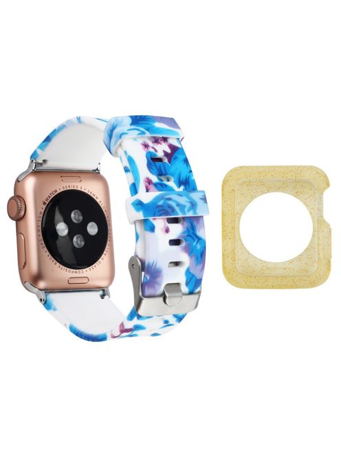 For Apple Watch Series 1 / 2 / 3 38mm Silicone Strap Pattern Printing Watch Band with Yellow TPU Case - Style G