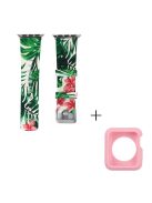 For Apple Watch Series 1 / 2 / 3 38mm Silicone Watch Band Pattern Printing Replacement Strap with Pink TPU Case - Style E