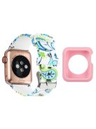 For Apple Watch Series 1 / 2 / 3 38mm Silicone Watch Band Pattern Printing Replacement Strap with Pink TPU Case - Style F