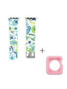 For Apple Watch Series 1 / 2 / 3 38mm Silicone Watch Band Pattern Printing Replacement Strap with Pink TPU Case - Style F