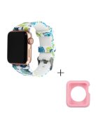 For Apple Watch Series 1 / 2 / 3 38mm Silicone Watch Band Pattern Printing Replacement Strap with Pink TPU Case - Style F