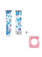 For Apple Watch Series 1 / 2 / 3 38mm Silicone Watch Band Pattern Printing Replacement Strap with Pink TPU Case - Style G