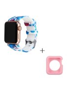 For Apple Watch Series 1 / 2 / 3 38mm Silicone Watch Band Pattern Printing Replacement Strap with Pink TPU Case - Style G