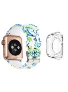 For Apple Watch Series 1 / 2 / 3 38mm Silicone Watchband with Transparent TPU Case Pattern Printed Waxy Cowhide Leather Watchband - Style F