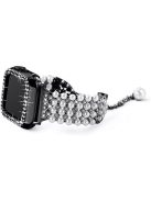 For Apple Watch Series 1 / 2 / 3 38mm Spare Watch Band Replacement Artificial Pearl Rhinestone Bracelet + Protective PC Watch Case - Black