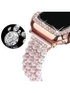 For Apple Watch Series 1 / 2 / 3 38mm Spare Watch Band Replacement Artificial Pearl Rhinestone Bracelet + Protective PC Watch Case - Rose Gold