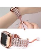 For Apple Watch Series 1 / 2 / 3 38mm Spare Watch Band Replacement Artificial Pearl Rhinestone Bracelet + Protective PC Watch Case - Rose Gold