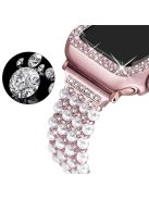 For Apple Watch Series 1 / 2 / 3 38mm Spare Watch Band Replacement Artificial Pearl Rhinestone Bracelet + Protective PC Watch Case - Rose Pink