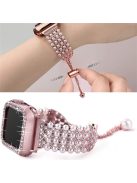 For Apple Watch Series 1 / 2 / 3 38mm Spare Watch Band Replacement Artificial Pearl Rhinestone Bracelet + Protective PC Watch Case - Rose Pink