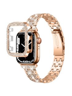   For Apple Watch Series 1 / 2 / 3 42mm 5 Rows Stainless Steel Fashion Rhinestone Decor Watch Band Replacement + PC Hollow-out Watch Case - Rose Gold