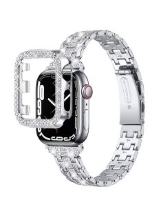   For Apple Watch Series 1 / 2 / 3 42mm 5 Rows Stainless Steel Fashion Rhinestone Decor Watch Band Replacement + PC Hollow-out Watch Case - Silver