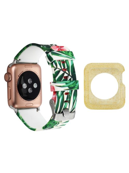 For Apple Watch Series 1 / 2 / 3 42mm Pattern Printed Watch Band with Yellow TPU Case, Silicone Watch Strap - Style E