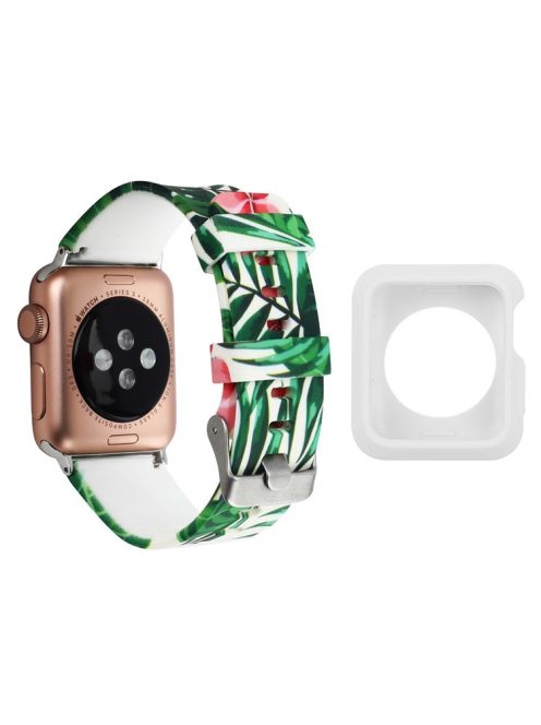 For Apple Watch Series 1 / 2 / 3 42mm Pattern Printing Silicone Strap with White TPU Case - Style E