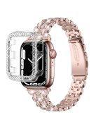 For Apple Watch Series 1 / 2 / 3 42mm Rhinestone Decor Stainless Steel Wrist Strap Watch Band with Hollow-out PC Watch Cover - Pink / Gold