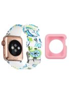 For Apple Watch Series 1 / 2 / 3 42mm Silicone Watch Band Pattern Printing Watch Strap with Pink TPU Case - Style F