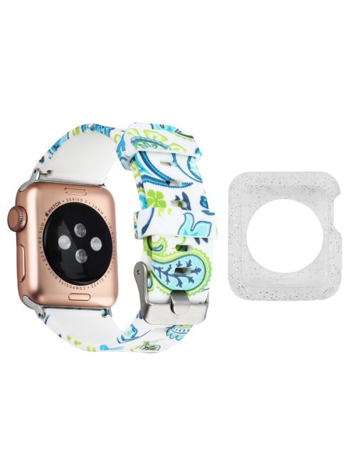 For Apple Watch Series 1 / 2 / 3 42mm Silicone Watchband with Silver TPU Case, Pattern Printed Watch Strap - Style F