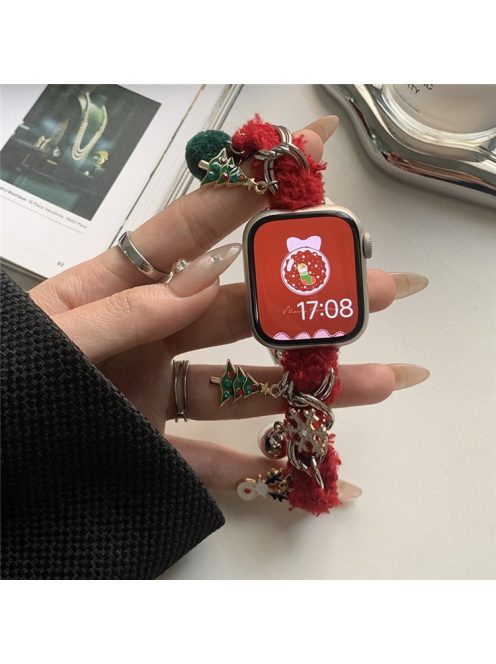 For Apple Watch Series 10 42mm / 9 8 7 41mm / 6 5 4 SE (2022) SE (2023) SE 40mm / 3 2 1 38mm Adjustable Plush Watch Strap - Christmas Style