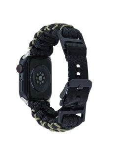   For Apple Watch Series 10 42mm / 9 8 7 41mm / 6 5 4 SE (2023) SE (2022) SE 40mm / 3 2 1 38mm Double Layer Nylon Rope Watch Strap - Black + Army Green