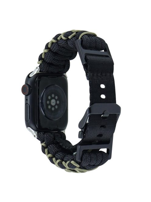 For Apple Watch Series 10 42mm / 9 8 7 41mm / 6 5 4 SE (2023) SE (2022) SE 40mm / 3 2 1 38mm Double Layer Nylon Rope Watch Strap - Black + Army Green