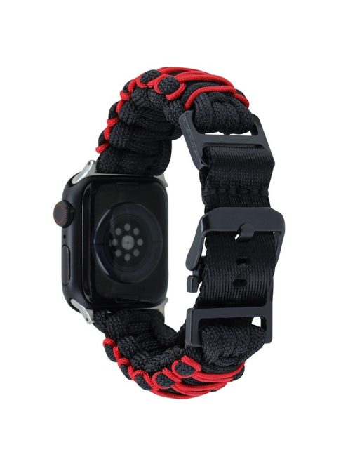 For Apple Watch Series 10 42mm / 9 8 7 41mm / 6 5 4 SE (2023) SE (2022) SE 40mm / 3 2 1 38mm Double Layer Nylon Rope Watch Strap - Black + Red