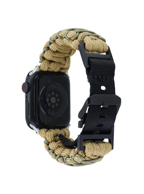 For Apple Watch Series 10 42mm / 9 8 7 41mm / 6 5 4 SE (2023) SE (2022) SE 40mm / 3 2 1 38mm Double Layer Nylon Rope Watch Strap - Khaki + Army Green