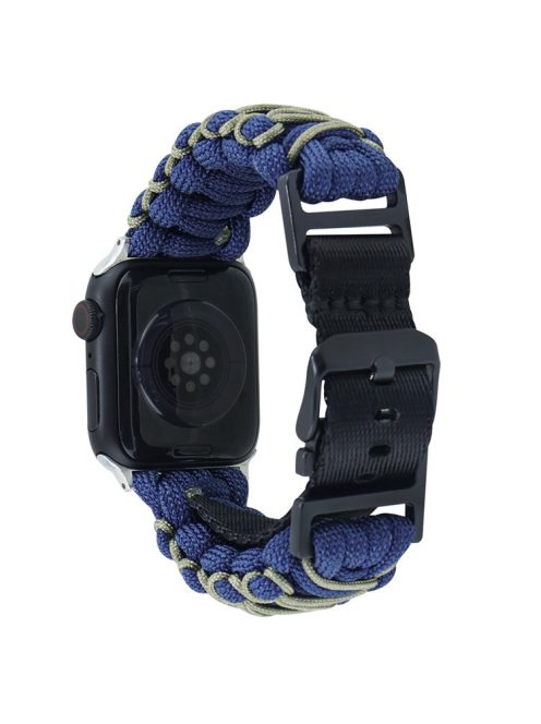 For Apple Watch Series 10 42mm / 9 8 7 41mm / 6 5 4 SE (2023) SE (2022) SE 40mm / 3 2 1 38mm Double Layer Nylon Rope Watch Strap - Navy Blue + Army Green