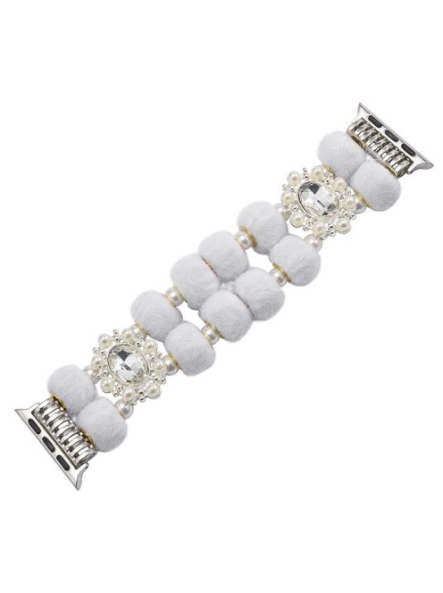 For Apple Watch Series 10 42mm / 9 8 7 41mm / 6 5 4 SE (2023) SE (2022) SE 40mm / 3 2 1 38mm Watch Band Beaded String - White