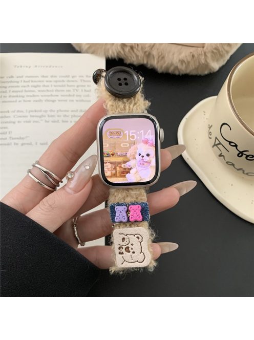 For Apple Watch Series 10 42mm / 9 8 7 41mm / 6 5 4 SE (2023) SE (2022) SE 40mm / 3 2 1 38mm Watch Band Plush Strap - Button+Bear