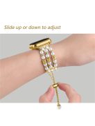 For Apple Watch Series 10 42mm / 9 8 7 41mm / 6 5 4 SE SE (2022) SE (2023) 40mm / 3 2 1 38mm Adjustable Watch Band Pearl Bracelet Replacement Stretch Strap - Gold