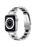 For Apple Watch Series 10 42mm / 9 8 7 41mm / 6 5 4 SE SE (2022) SE (2023) 40mm / 3 2 1 38mm Anti-Scratch Stainless Steel Resin Watch Band Rhinestone Decor Stylish Wrist Strap - Silver / Black