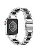 For Apple Watch Series 10 42mm / 9 8 7 41mm / 6 5 4 SE SE (2022) SE (2023) 40mm / 3 2 1 38mm Anti-Scratch Stainless Steel Resin Watch Band Rhinestone Decor Stylish Wrist Strap - Silver / Black