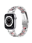 For Apple Watch Series 10 42mm / 9 8 7 41mm / 6 5 4 SE SE (2022) SE (2023) 40mm / 3 2 1 38mm Anti-Scratch Stainless Steel Resin Watch Band Rhinestone Decor Stylish Wrist Strap - Silver / Black Pink Mix