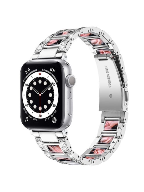 For Apple Watch Series 10 42mm / 9 8 7 41mm / 6 5 4 SE SE (2022) SE (2023) 40mm / 3 2 1 38mm Anti-Scratch Stainless Steel Resin Watch Band Rhinestone Decor Stylish Wrist Strap - Silver / Black Pink Mix