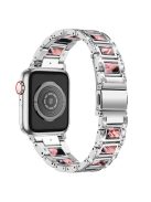 For Apple Watch Series 10 42mm / 9 8 7 41mm / 6 5 4 SE SE (2022) SE (2023) 40mm / 3 2 1 38mm Anti-Scratch Stainless Steel Resin Watch Band Rhinestone Decor Stylish Wrist Strap - Silver / Black Pink Mix