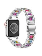 For Apple Watch Series 10 42mm / 9 8 7 41mm / 6 5 4 SE SE (2022) SE (2023) 40mm / 3 2 1 38mm Anti-Scratch Stainless Steel Resin Watch Band Rhinestone Decor Stylish Wrist Strap - Silver / Colorful