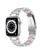 For Apple Watch Series 10 42mm / 9 8 7 41mm / 6 5 4 SE SE (2022) SE (2023) 40mm / 3 2 1 38mm Anti-Scratch Stainless Steel Resin Watch Band Rhinestone Decor Stylish Wrist Strap - Silver / Pink